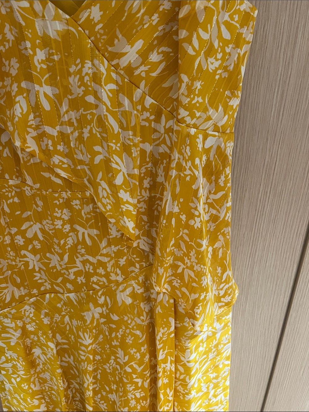 BCBGMaxAzria Yellow Floral High-Low Ruffle Dress - Picture 5 of 10